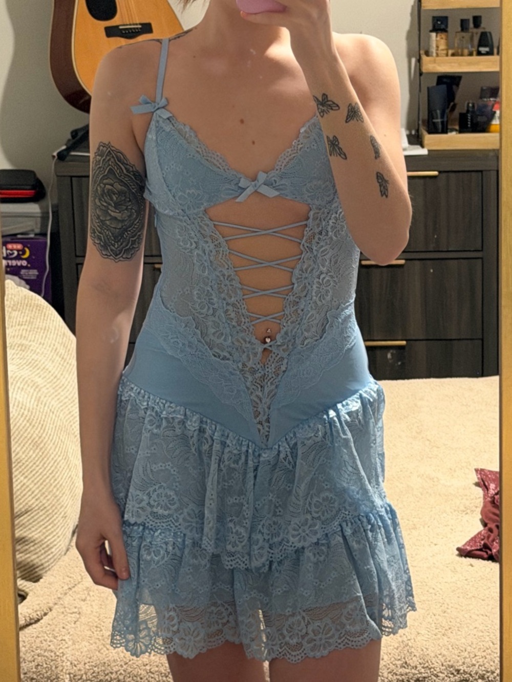 Outcast Light Blue Lace Babydoll Dress